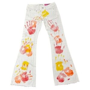 Indigo Rein Junior Girls Size 1 NWOT White Flare Jeans Handprint Y2K Style
